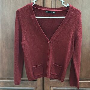 Women's Burgundy Wool Blend Cardigan